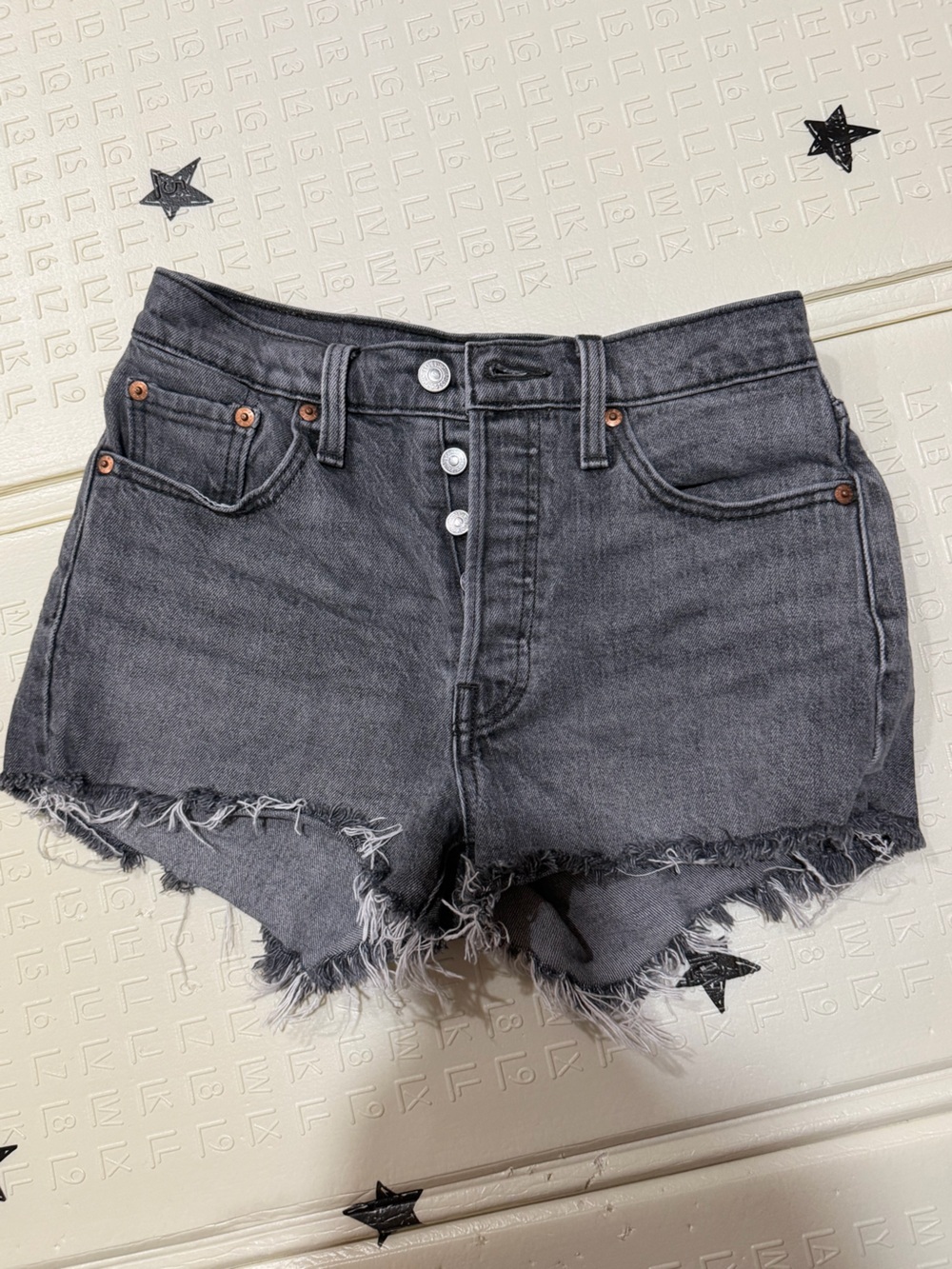 Levi's Washed Black Cutoff Denim Shorts